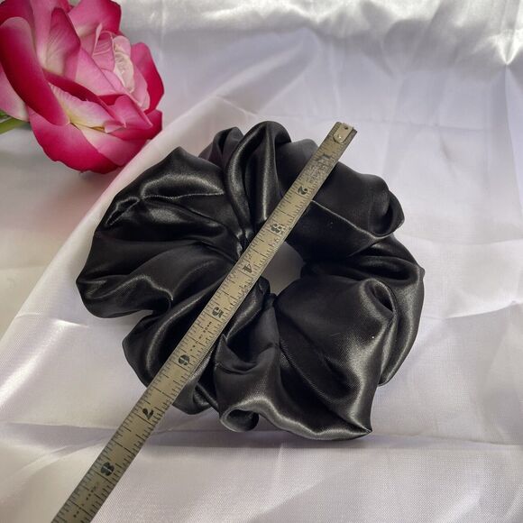 New Women Black Satin Scrunchie Single Hair Tie Large - Picture 4 of 6